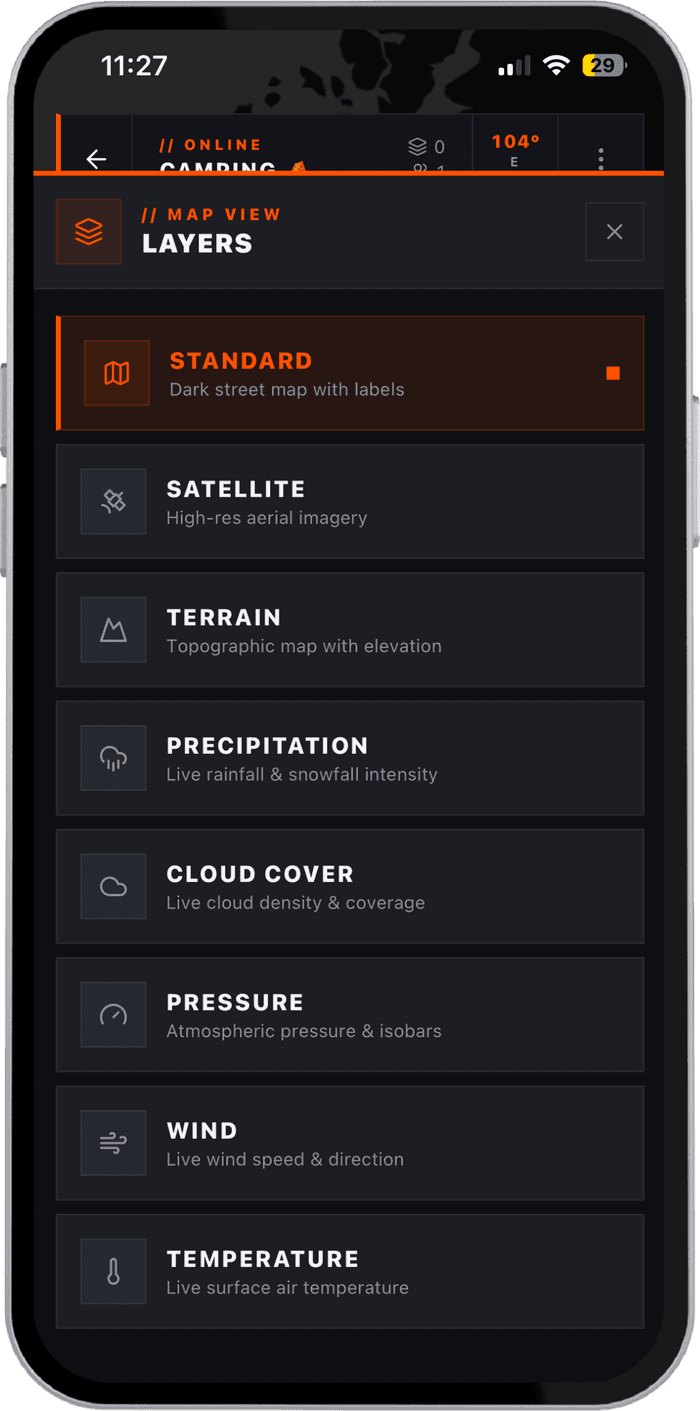 Weather layers over a group map