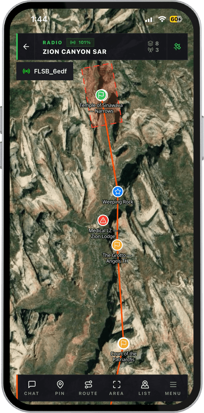 A search and rescue route on satellite imagery