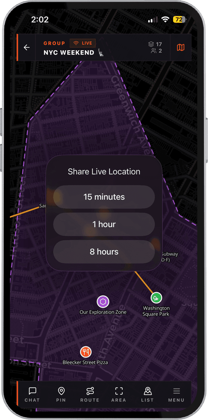 Sharing a group invite in Carroted Maps